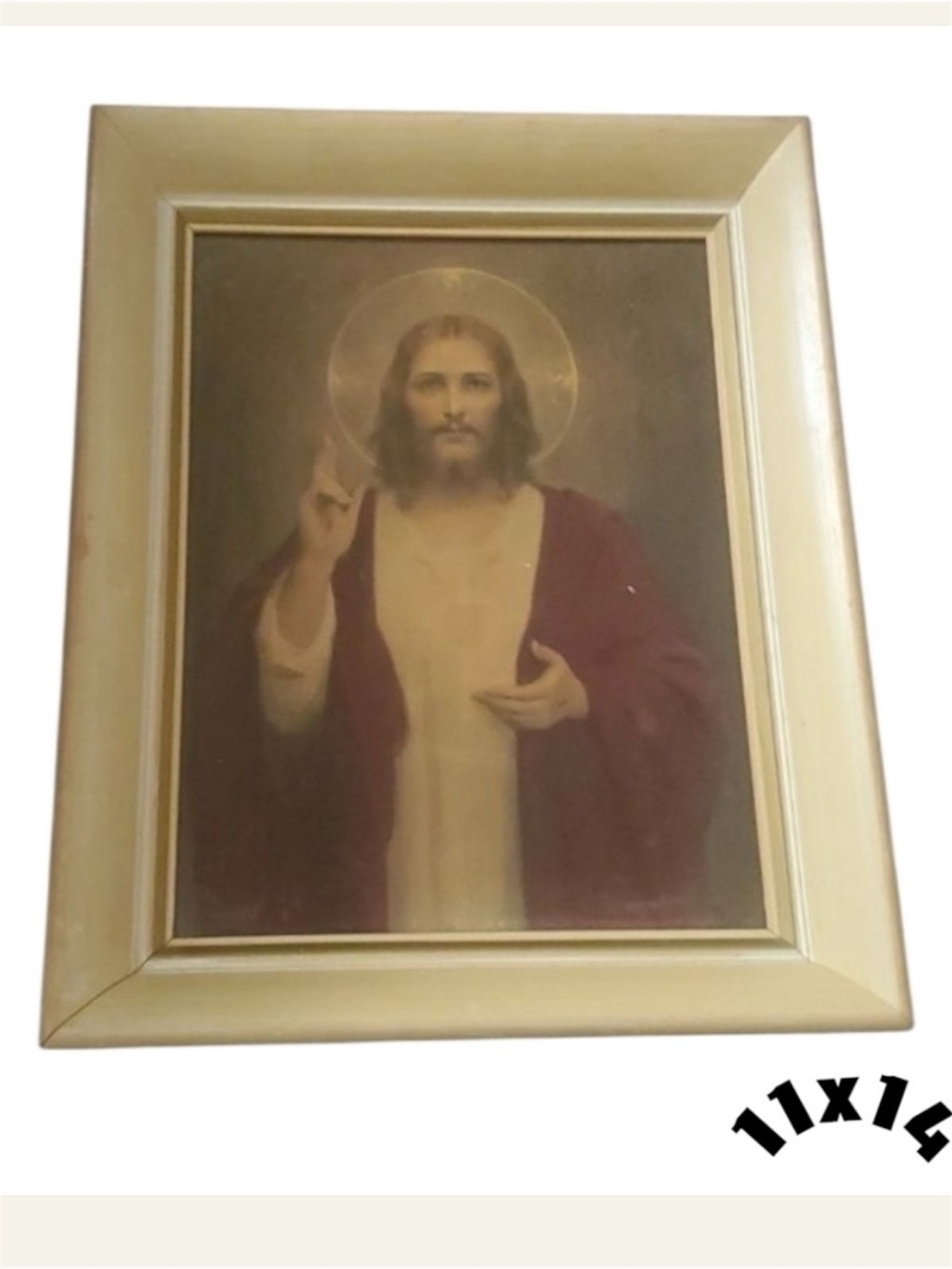 Vintage Classic Jesus Christ Religious Art Print with Wood Frame 11x14 11 x 14